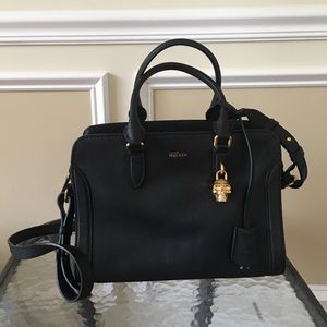 Alexander McQueen Black Shoulder Bag with Gold Accents